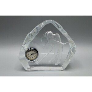 Nybro Sweden Glass Clock Paperweight Golfers Swing Sculpture Art Signed 6"